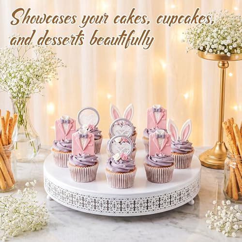 Wenqik White Metal Cake Stand 16 Inch with Cutting & Spatula - color: White, size: 16 Inch
