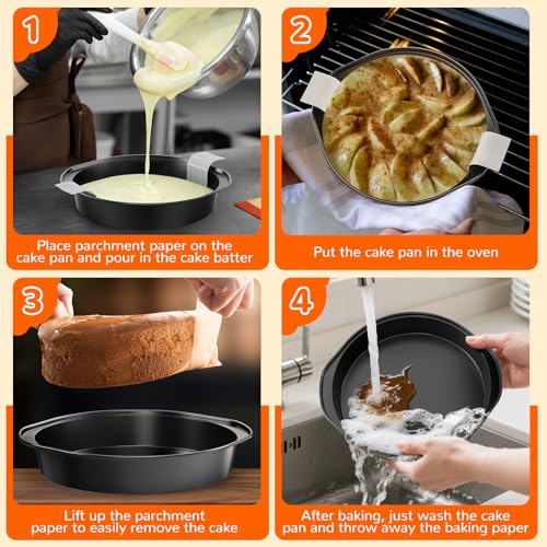 9 Inch Round Cake Pan with Handle, 3PCS Nonstick Cake Pans with 100 PCS Parchment Paper - size: 9 Inch