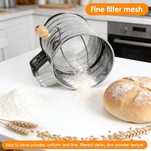 Flour Sifter, 3 in 1 Stainless Steel Sifter for Baking, 3 Cup Duster