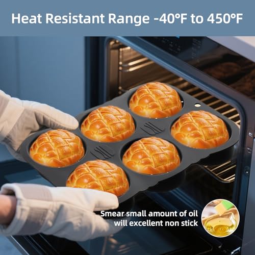 Hamburger Bun Pan and Baguette Pan With Spatula Brush, Silicone Hamburger Bun Pans for Baking, Nonstick French Bread Baking Pan for Baking Homemade Bread (Black)