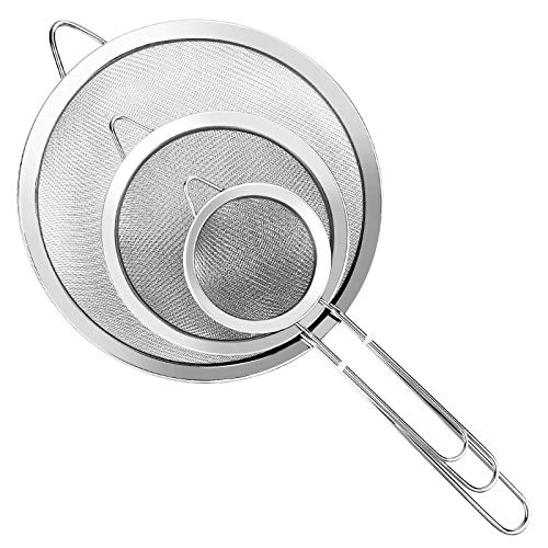 Fine Mesh Strainer, 3-Piece Stainless Steel Colander Sifter Set with Handle