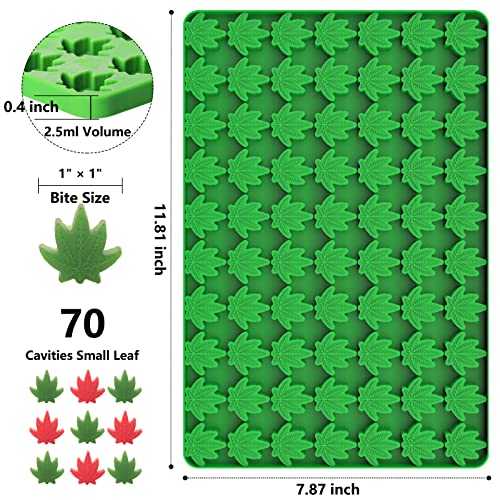 Marijuana Cannabis Hemp Leaf Silicone Molds with 70 Cavities Shaped for Pot Chocolate Candy Gummy, with Baking Scraper - color: Hemp Leaf