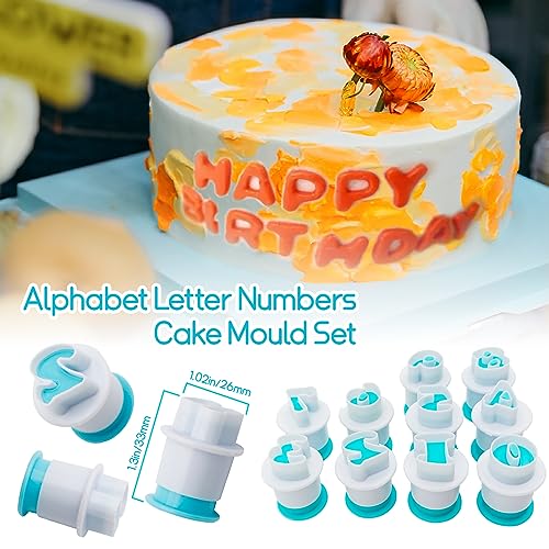26PCS/Set Cookie Stamp Impress Cookie Cutters Alphabet Letter Cake Biscuit Mold Letter Shape DIY Cookie Biscuit Alphabet Cake Tool Embosser Cutter (Lower Case Shape with Number) - size: Style 1