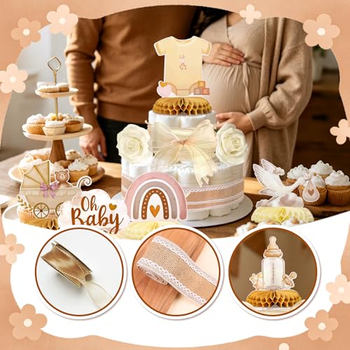 Boho Diaper Cake Kit for Baby Shower Honeycomb Table Centerpieces