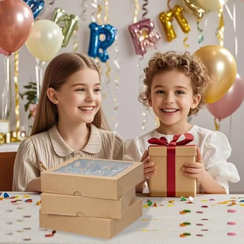 TEMLQPACK 15pcs 8x8x2 Inch Brown Bakery Boxes with Window - Christmas Cookies/Cakesicle Storage - color: Brown