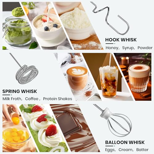 Colarlemo Milk Frother Handheld Rechargeable, Frother Wand Drink Mixer Electric Whisk for Coffee, Detachable With 3 Stainless Whisks, Hand Mixer for Lattes, Cappuccino, Matcha, Egg, No Stand,Black - color: Black, style: without stand