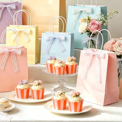 Whaline 36Pcs Pink Orange Cupcake Wrappers Stripe Scalloped Cupcake Liners Summer Decorative Baking Cups for Birthday Baby Shower Wedding Party Supplies