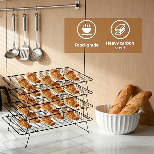 Cooling Rack 16"x10", 4-Tier Stackable & Collapsible Cooling Racks - color: Black, size: 4-Tier