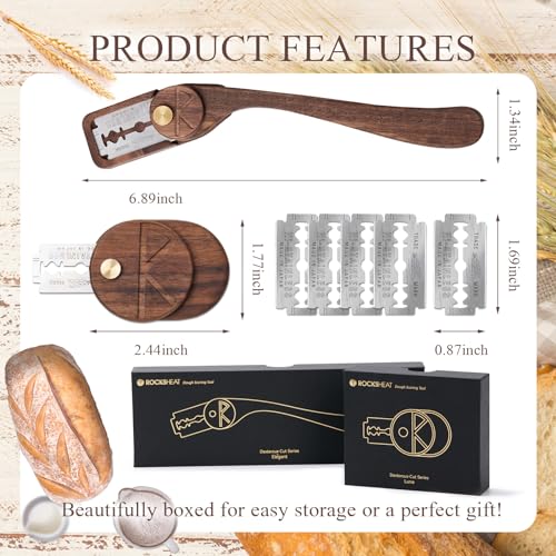 Bread Lame Set with Blade Cover, Two Scoring Knifes with 5 Feather Blades, Dough Scoring Tool for Bread Baking, Sourdough Scoring Tool Dexterous-Cut Series Lame Bread Tool (LUNA & ELEGANT) - style: Luna&Elegant with Cover