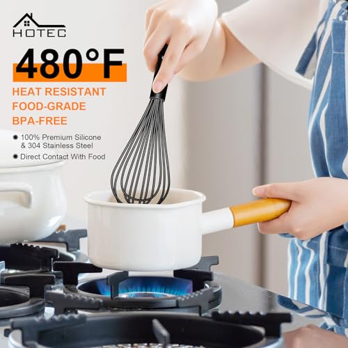 HOTEC 4Pcs Silicone Whisk Set, Wire Balloon Whisks for Cooking Egg Beater - color: Black
