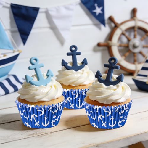 AnyDesign 300Pcs Nautical Anchor Cupcake Liners Paper Baking Cups Ocean Sailing Themed Standard Muffin Cupcake Wrappers for Summer Party Supplies Table Decor - style: Nautical Anchor