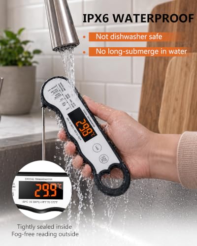 COOLMI Instant Read Meat Thermometer, 2-4 Sec, Waterproof, Rechargeable - color: Rechargeable Model-Black