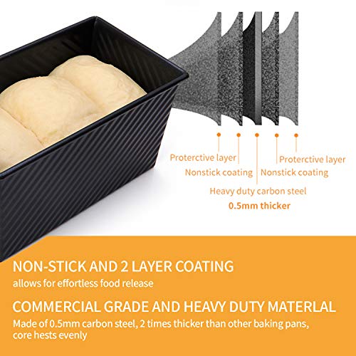 CHEFMADE Pullman Loaf Pan with Lid 2 Pcs, 1Lb Dough Capacity Non-Stick Rectangle Corrugated Bread Pan, Carbon Steel Toast Pan with Cover for Baking Bread - Black - size: Black 2 pieces 1 lb Corrugated