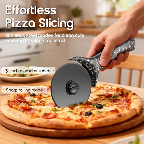 Pizza Cutter Wheel - Removable Blade, Easy to Clean, Non-Slip Grip - color: Black