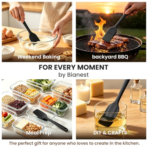Silicone Spatula Set,9-Piece BPA Free Food Grade Heat Resistant Spatulas for Cooking Baking,Seamless One Piece Design,Non-Stick Safe,Dishwasher Safe,Withstands -104°F to 600°F（Black）