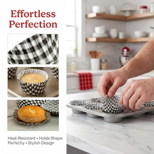 Black Checkered Cupcake Liners,100Pcs Baking Cups for Party Decorations