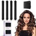 Heatless Curls Overnight Hair Curlers - 4 Pcs No-Heat Curling Rod to Sleep In,Velvet Hair Rollers with Satin Wrap - color: Black(Pack of 4)