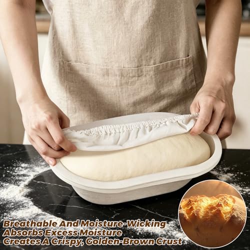 ASelected 6 Set Oval Banneton Basket, 9.8in Banneton Bread Proofing Basket with White Liners, Bagasse Sourdough Bannetons Basket for Professional and Homemade Artisan Bread