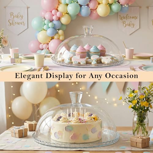 Glass Cake Plate with Dome, Clear Glass Cake Plate, Multifunctional Serving Plate, Elegant Dessert Display for Cakes, Cupcakes, Fruits & Parties (Cake Plate = (Ø:12.7'', H: 5.7'')) - size: Cake Plate = (Ø:12.7'', H: 5.7'')