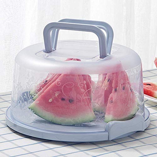 Plastic Small Cake Carrier Holder Round Container with Handle Suitable for 6~8 inch Diameter and 4 inch Height Small Cake (Blue) - size: 7 inch Printed Round-Blue