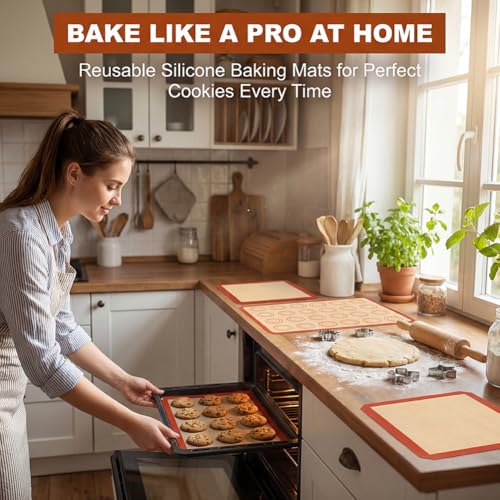 Silicone Baking Mat Set of 6, Nonstick Reusable Rolling Dough Mat