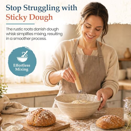 Danish Dough Whisk, 13-Inch Stainless Steel, Wooden Handle