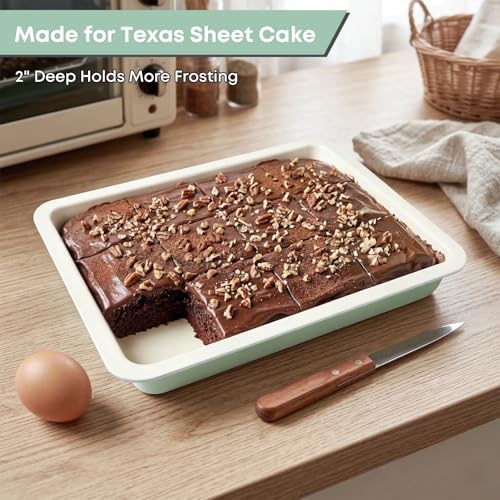 Sheet Cake Pan with Lid, 2" Deep Nonstick Ceramic, Mint Green