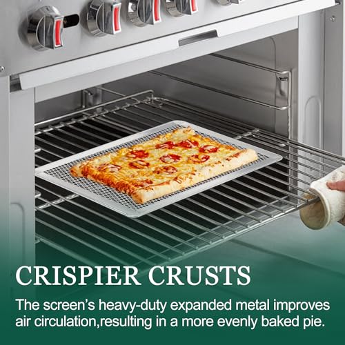 Pizza Screen 8 x 12 Inch 2 Pack Rectangular Aluminum Pizza Pan Restaurant-Grade Flatbread Screen Pizza Crisper Pan,Oven-Safe - size: 8×12 inch Pizza Screen