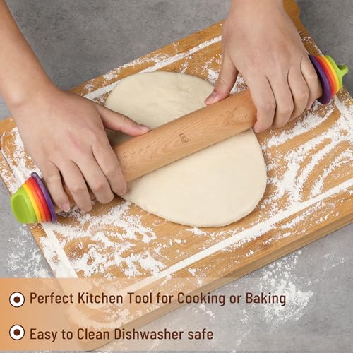 Adjustable Rolling Pin with Thickness Rings, 13.8", 4 Rings - color: Multicolor