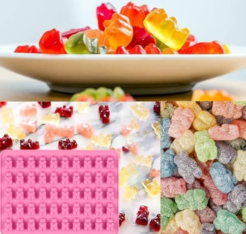 2 Piece Gummy Bear Silicone Molds, Non-Stick Chocolate Candy Mold with 2 Droppers Food Grade (Purple+Blue+Pink+Green) - color: Purple+Blue+Pink+Green
