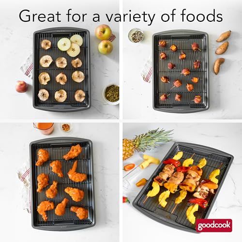 GoodCook 15” x 10.5” Nonstick Carbon Steel Baking Pan & Raised Wire Rack – Pizza Crisper,Crispy Bacon,Multipurpose Cooking Sheet Pan,Cooling Rack,Kitchen Cookware Set,Dishwasher Safe,(Pack of 12) - size: 15" x 10.5" x 1" (Pack of 12)