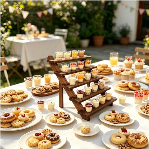 Wood Display Stand 5 Tiered Cupcake Dessert Display Snack Stepped Rack Wooden Tiered Cookie Display Table Trays Food Display Risers for Christmas Party Vendor Wedding Farmhouse Decor (5 Tier) - size: 5-Layer Cake Rack