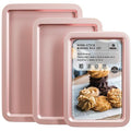 HONGBAKE Baking Sheet Pan Set, Cookie Sheet for Oven, Nonstick Bakeware Sets with Wider Grips, 3 Pack Half/Jelly Roll/Quarter Baking Tray, Premium, Dishwasher Safe-Pink - color: Pink