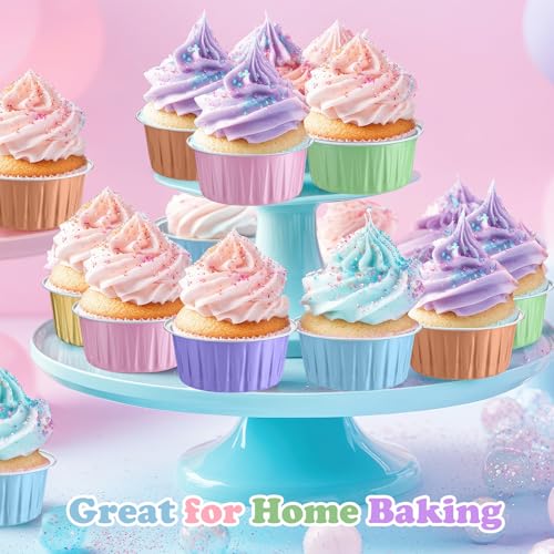 200 Pack Aluminum Cupcake Liners with Lids,Macaron,Plain - color: Macaron, style: Plain