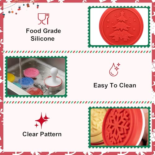 Cookie Stamps Set, Colorful Silicone Cookie Press, 6 PCS Stamps with Ring Cutter and Handle for Daily Baking