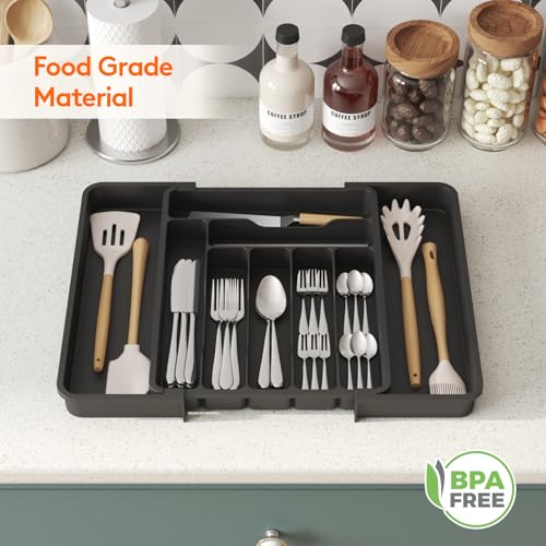 Lifewit Expandable Silverware Drawer Organizer, Kitchen Utensil Tray - color: Black, size: Large Deep（11.8-19.6'W x 15''D）