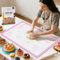 Silicone Baking Mat with 10 Recipes, Non Stick Silicone Mat for Pastry, Cookie, Macaron, Pizza,Bread, Surdough,Fondant, Extra Large and Dishwasher Safe - color: Pink, size: 26"L x 16"W