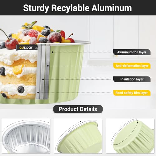 EUSOAR Foil Cupcake Wrappers, 30pcs 5oz Disposable Aluminum Foil Baking Cups Containers with Lids, Dessert Cups with Lids Mini Aluminum Cheesecake Pan Creme Brulee Ramekins-Mustard - color: Mustard, size: 30pcs