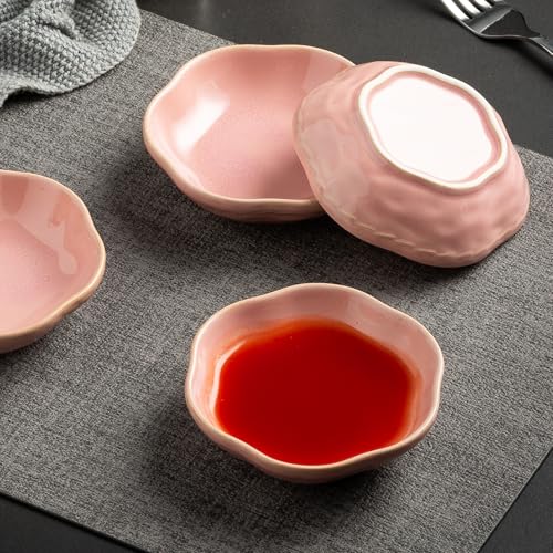 Reactive Glaze Dipping Bowls, Soy Sauce Dishes Set of 4 - color: Pink