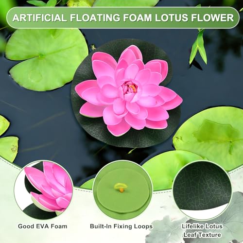 M METERXITY 1-Set Floating Lotus Flower 7 in Foam Garden, Artificial - color: Light Pink, size: 6.7 Inch