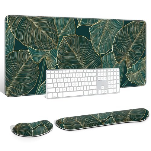 Large Mouse Pad with Wrist Rests for Keyboard & Mouse, Thick Soft Ergonomic Memory Foam Wrist Supports, Big & Long Desk Mat 35.5 x 15.7 in, for Office Gaming Computer, Tropical Leaf - color: Beach Palm Tree Leaves