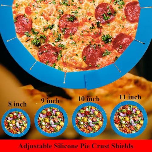 Adjustable Pie Crust Shields, Silicone Baking Protectors, Cover Ring Tools Fits 8-11.4 Inch Pies, Baking Pie Pizza Crust Shield Protector Cover for Edges ﻿ (Blue) - color: Deep Blue