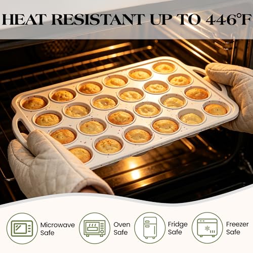 24 Cups Silicone Mini Muffin Pan for Baking with Metal Frame - color: Cream, size: 24-Cup Mini