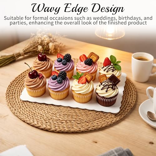 12 Pack Half Sheet Rectangle Cake Drum Board - 14x19 Inch White Scalloped Rectangle Dessert Base, 3mm Thick Reusable Waterproof Sheet Cake Board for Baking, Bakery, Party & Transport