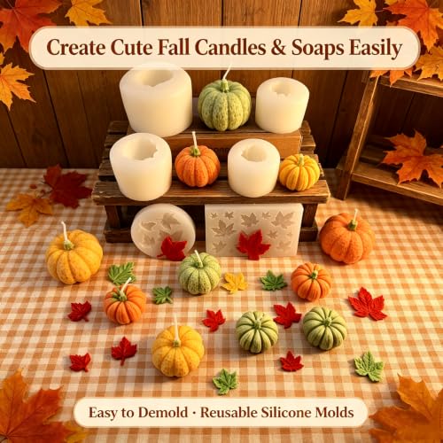 6 Pcs Pumpkin Candle Molds with Maple Leaf Molds, Fall Silicone Mold - color: 6 Pcs Pumpkin Candle Molds Set