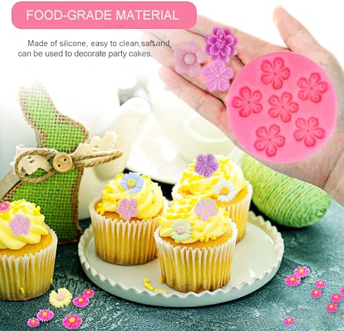 5Pcs Flower Silicone Candy Mold, Mini Daisy Flower Fondant Chocolate Silicone Molds for Cake Decorating Small Polymer Clay Molds Resin Mold for Baking Soap Ice Cube Wax Melt - color: Mini Flower mold