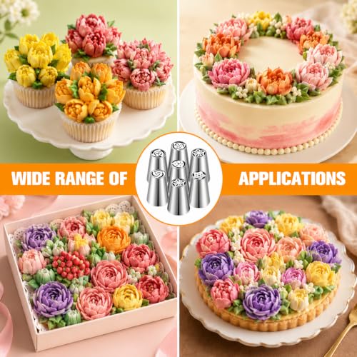 Russian Piping Tips Set, 7pcs Flower Frosting Nozzle Icing Tips