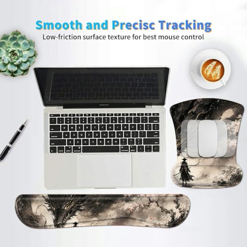 3-in-1 Ergonomic Memory Foam Keyboard Wrist Rest Pad Set, Sakura Dragon - color: 00016