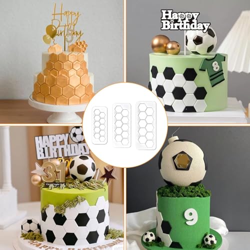 Hexagon Cookie Cutter Set,3 PCS Stainless Steel Football Cookie Cutters,Football Cake Cutters,Hexagon Cutters for Football Cake Decorations,Fondant Cutter for Baking,Party Supplies and Crafts
