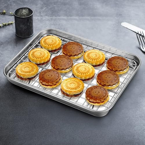 Baking Sheet with Rack Set, Stainless Steel Cookie Sheet with Cooling Rack - size: 10 inch